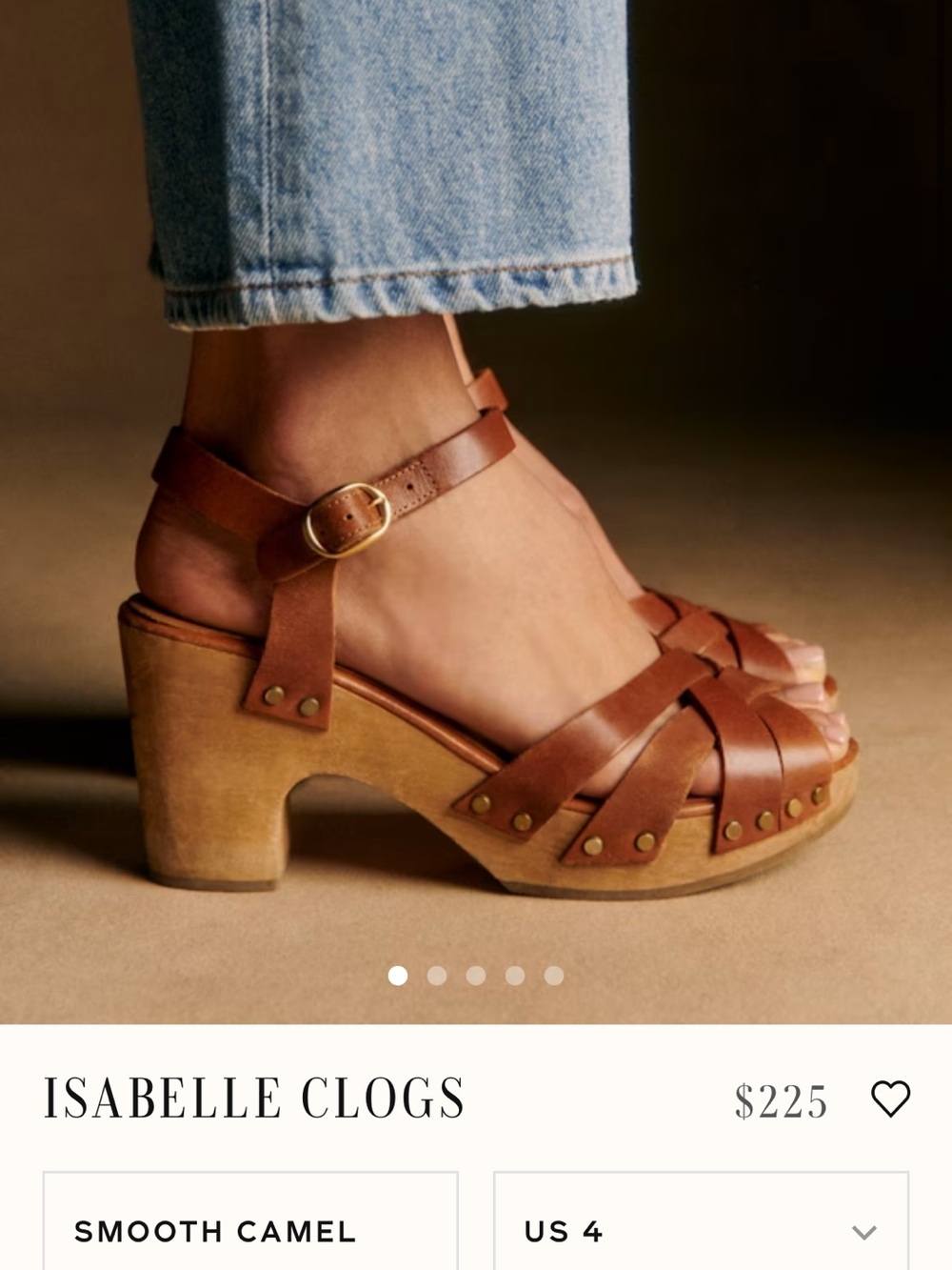 Sezane Smooth Camel Leather Heeled Clogs